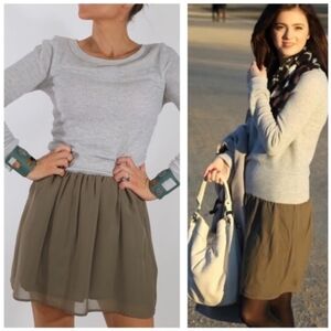 Anthropologie Deletta NEW Sweatshirt Drop Waist Mini Skirt Dress Grey Olive sz M